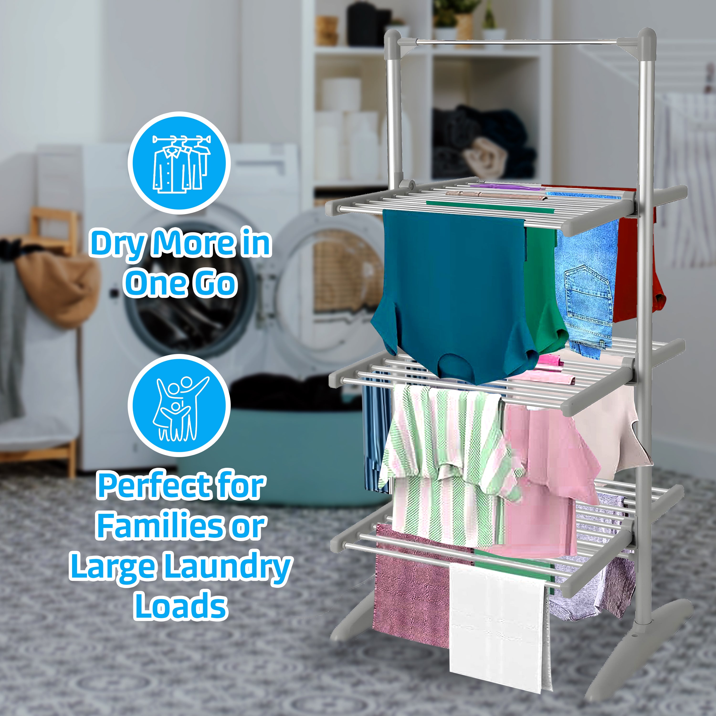 Electric 3-Tier Heated Clothes Dryer Airer Dry Clothing Folding Drying Rack