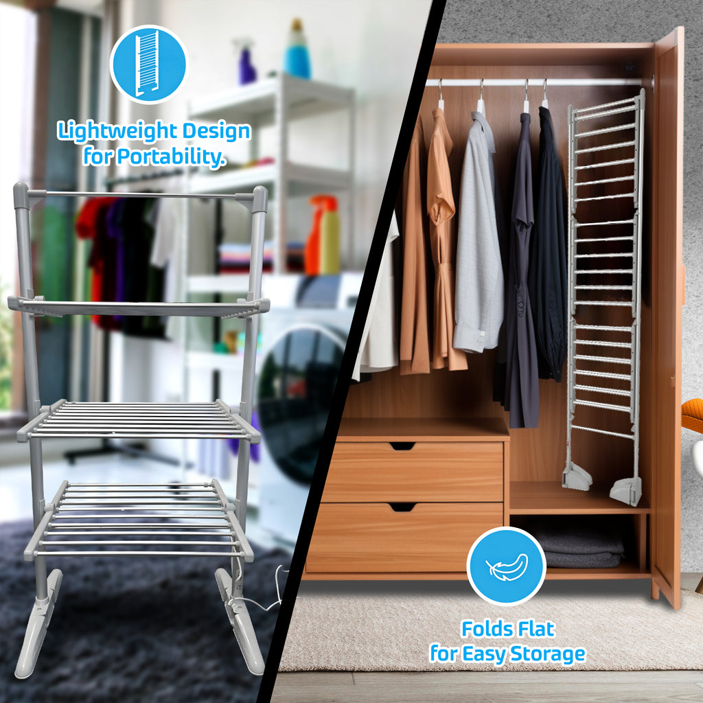 Electric 3-Tier Heated Clothes Dryer Airer Dry Clothing Folding Drying Rack