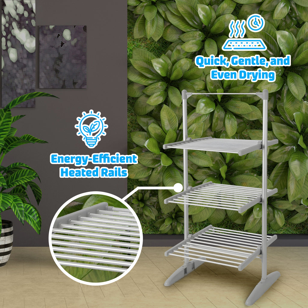 Electric 3-Tier Heated Clothes Dryer Airer Dry Clothing Folding Drying Rack