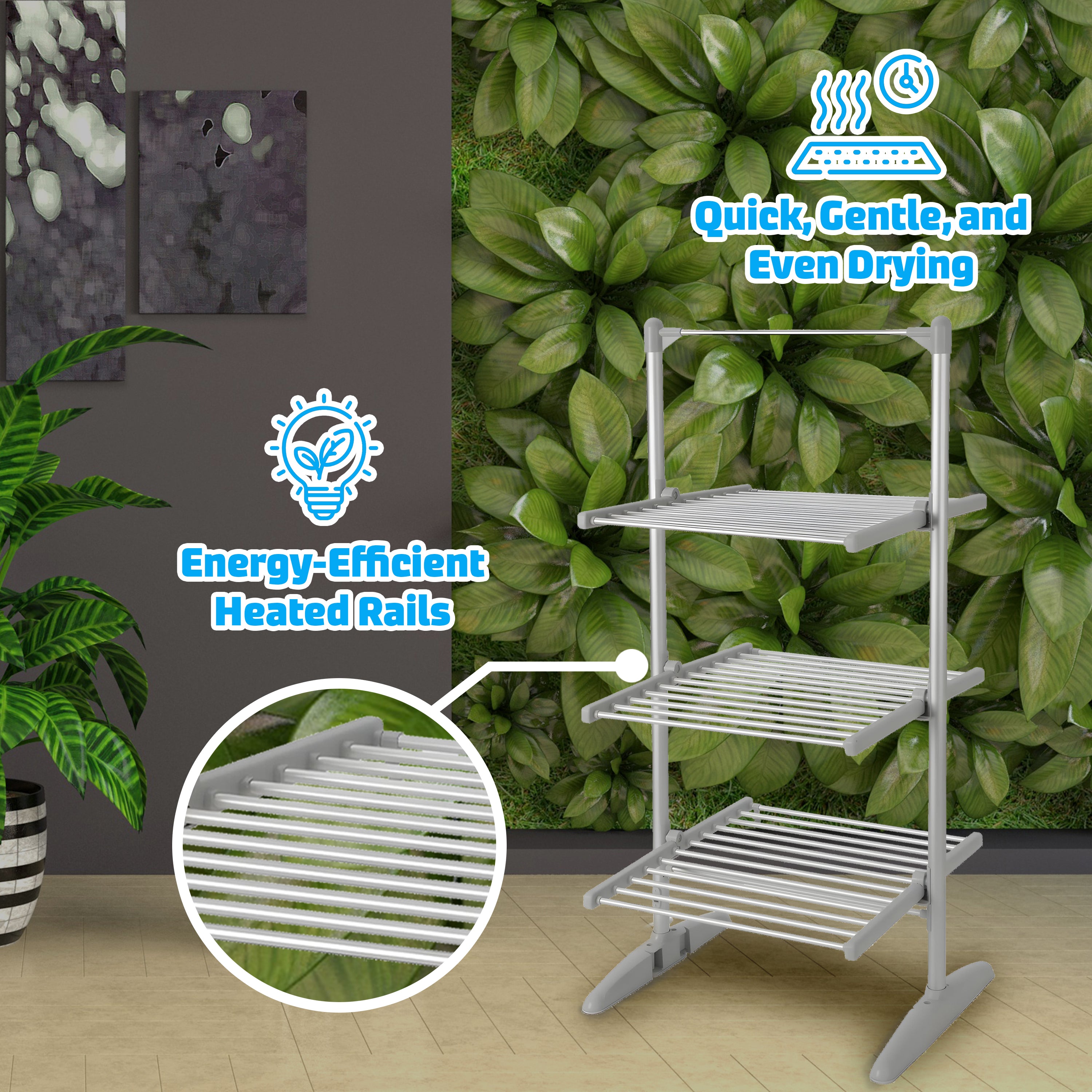 Electric 3-Tier Heated Clothes Dryer Airer Dry Clothing Folding Drying Rack