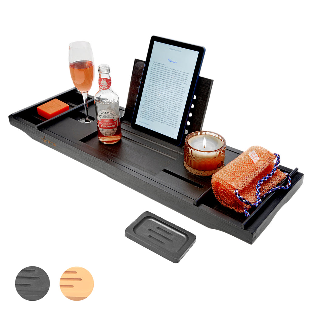 Extendable Bamboo Bath Caddy Tray Board Tablet Wine Phone Soap Holder Rack