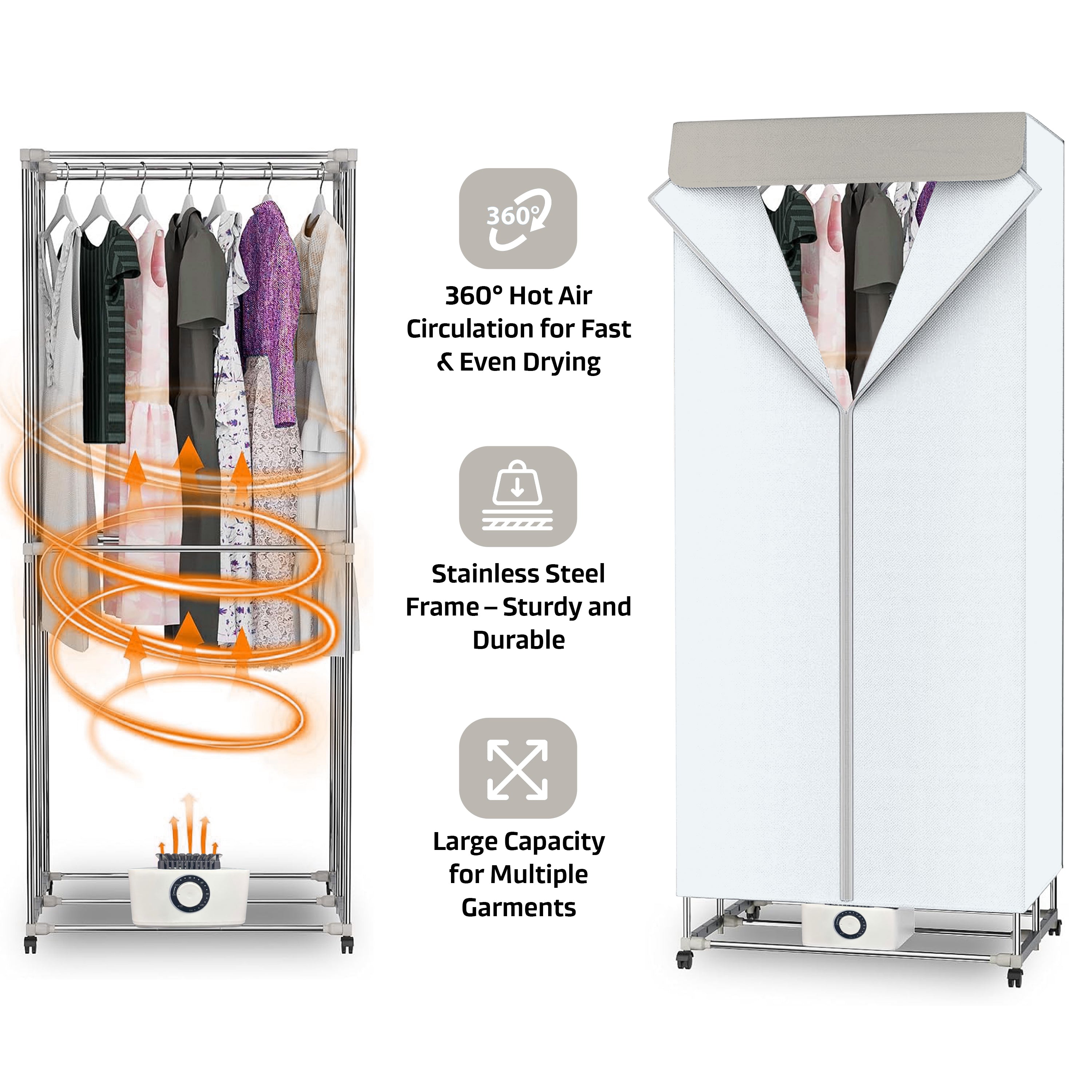 Electric Clothes Dryer 2-Tier Foldable Heated Drying Laundry Airer Rack Cover