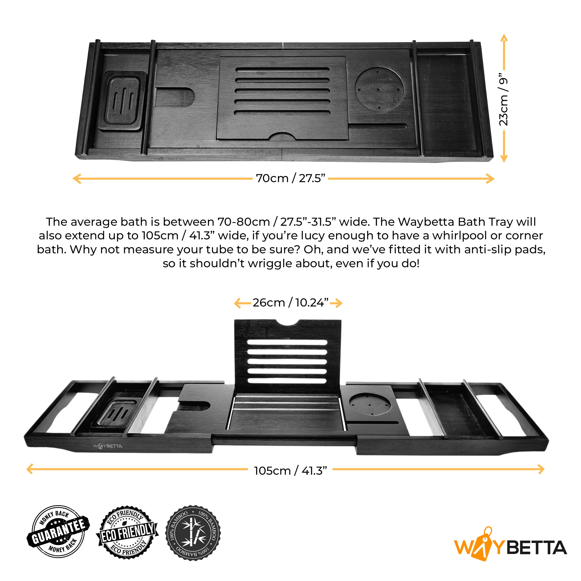 Extendable Bamboo Bath Caddy Tray Board Tablet Wine Phone Soap Holder Rack