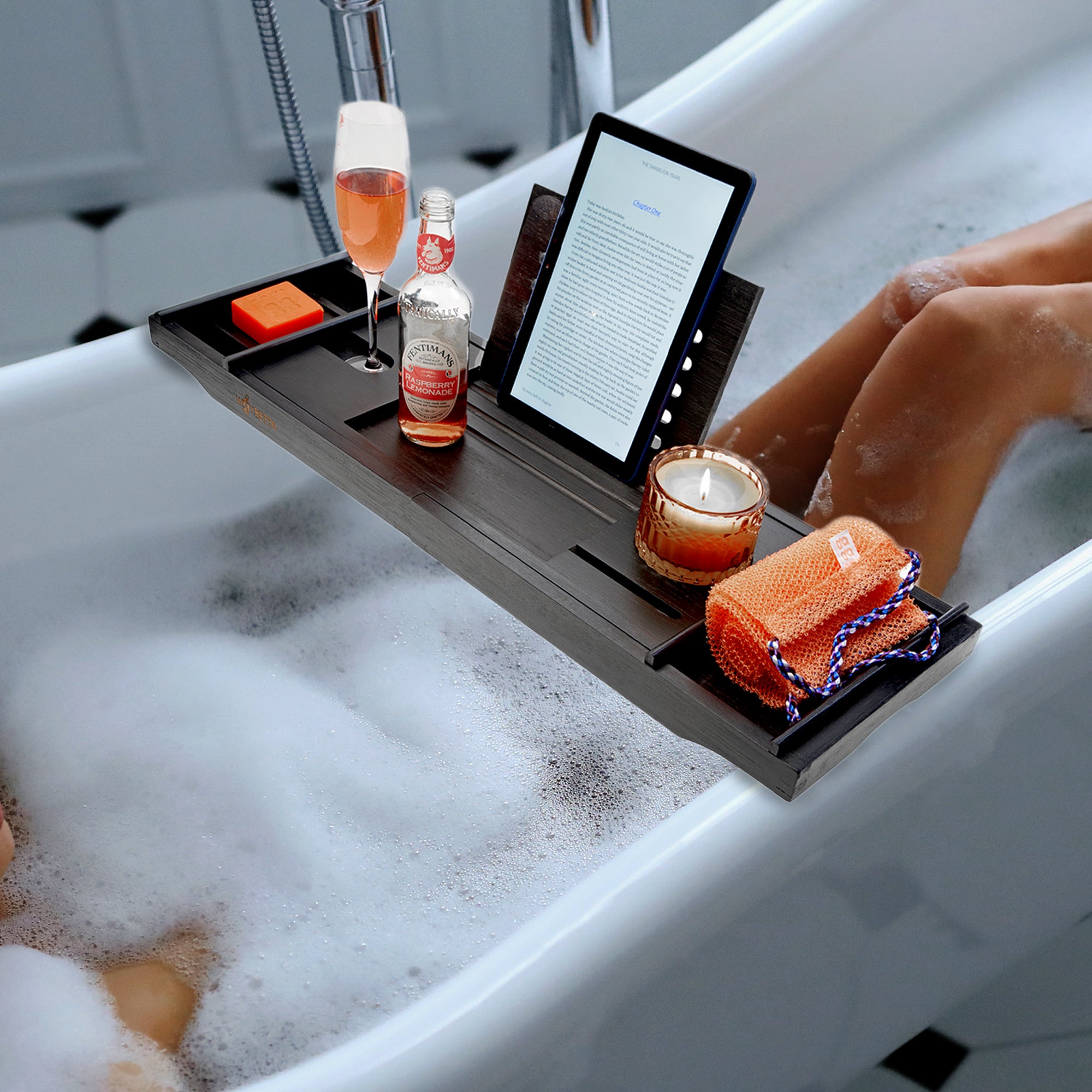 Extendable Bamboo Bath Caddy Tray Board Tablet Wine Phone Soap Holder Rack